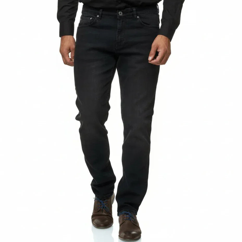 Men's Jeel Regular Fit Straight Cut 5-Pocket Black Stretch Jeans - Gomix Brands Outlet